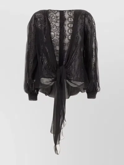 ALBERTA FERRETTI LACE AND SILK BLOUSE WITH CUT-OUT SLEEVES