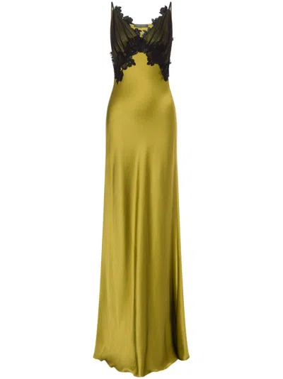 Alberta Ferretti Lace Applique Floor-length Dress In Green