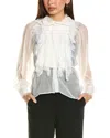 Alberta Ferretti Lace Bib Silk Blouse In White