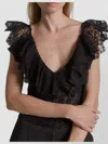Alberta Ferretti Lace Bodysuit Deep Neckline Floral Pattern In Black