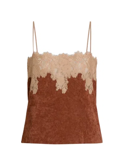 Alberta Ferretti Lace Camisole In Brown