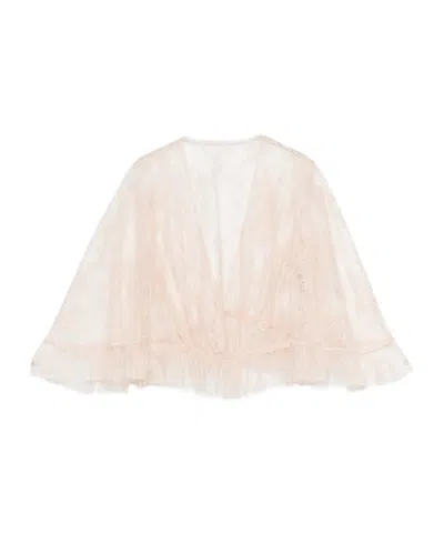 ALBERTA FERRETTI LACE CROPPED TOP SHEER FLARED SLEEVES DRAWSTRING