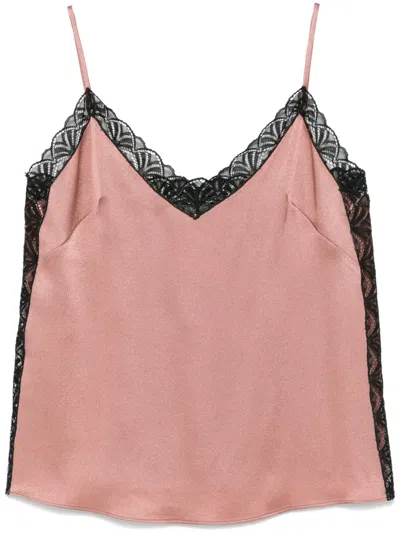 Alberta Ferretti Lace-detail Satin Top In Pink