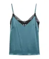 Alberta Ferretti Lace-detail Satin Top In Blue