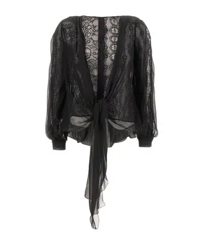 ALBERTA FERRETTI ALBERTA FERRETTI LACE DETAILED DRAPED BLOUSE