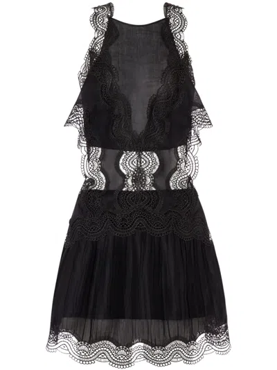 Alberta Ferretti Lace-detailed Mini Dress In Black