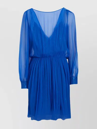 Alberta Ferretti Lace Detailed Pleated Sheer V-neck Dress In A0299