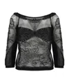 Alberta Ferretti Lace Detailed Semi-sheer Top In Black