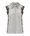 Alberta Ferretti Lace-trim Satin Shirt In Gray