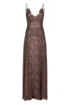 Alberta Ferretti Cotton Blend Lace Long Dress In Gray