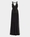 Alberta Ferretti Lace Drop-waist Organic Chiffon Backless Gown In Black
