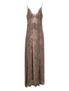 Alberta Ferretti Cotton Blend Lace Long Dress In Gray