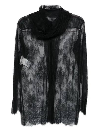 Alberta Ferretti Lace High-neck Shirt In Black