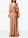 Alberta Ferretti Lace-insert Draped Maxi Dress In Neutral