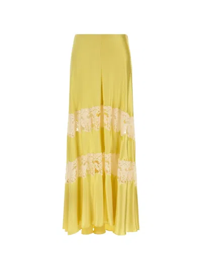 Alberta Ferretti Flared Skirt Featuring Delicate Lace Inserts In Yellow