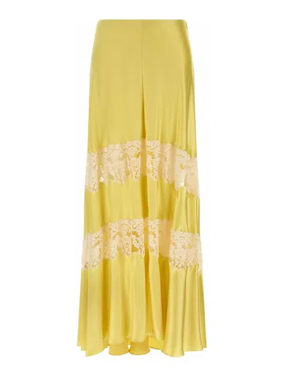 Alberta Ferretti Lace Insert Skirt In Yellow