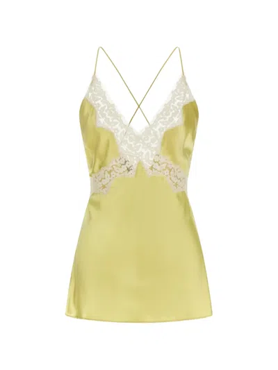 Alberta Ferretti Lace Trim Satin Top Cross Back Straps In Blue