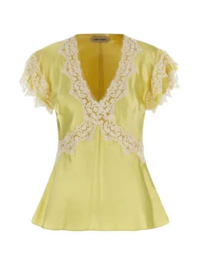 Alberta Ferretti Satin And Lace Top Tops Yellow In Green