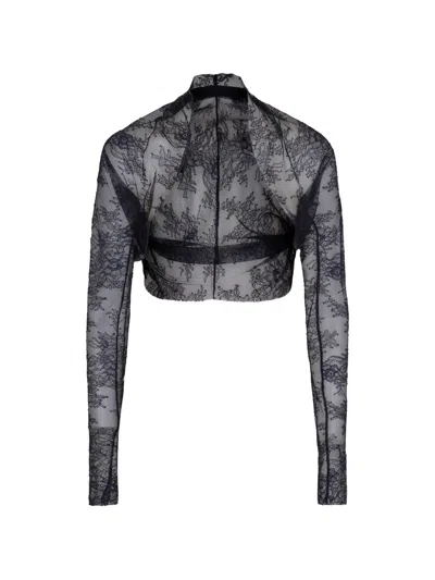 Alberta Ferretti Lace Long-sleeve Top In Black