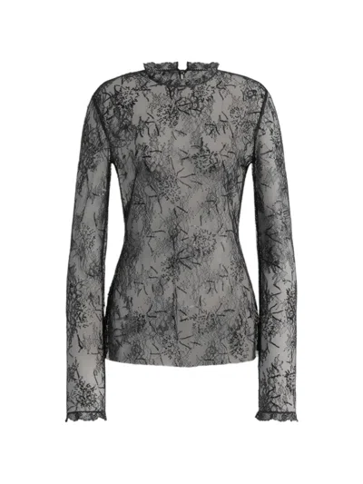Alberta Ferretti Lace Long-sleeve Blouse In Gray