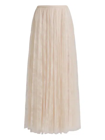 Alberta Ferretti Lace Midi Skirt In Neutral