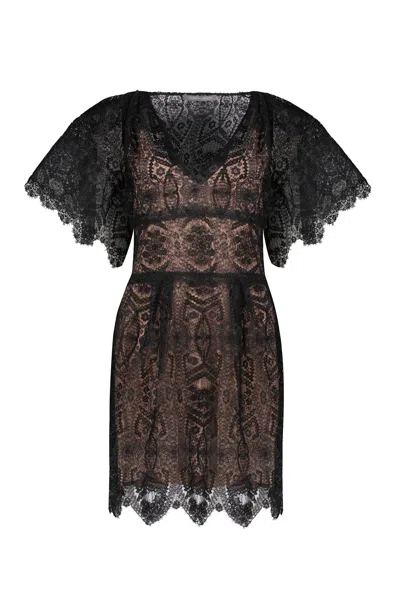 Alberta Ferretti Lace Mini Dress In Brown