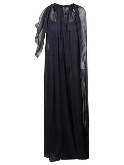 Alberta Ferretti Lace Paneled Long Skirt In Dark Blue