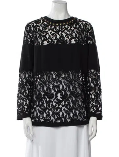 Pre-owned Alberta Ferretti Lace Pattern Bateau Neckline Blouse In Black