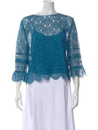 Pre-owned Alberta Ferretti Lace Pattern Crew Neck Blouse In Blue