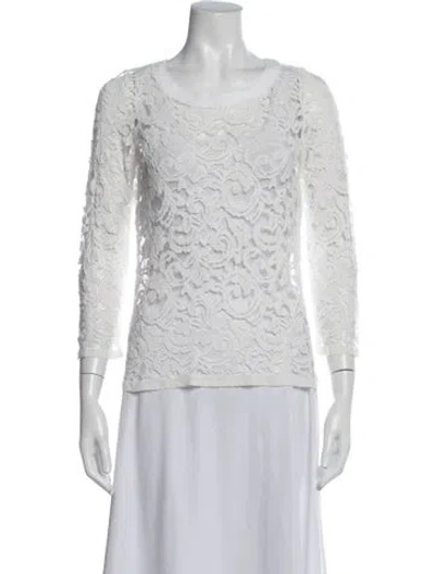 Pre-owned Alberta Ferretti Lace Pattern Crew Neck Top In White