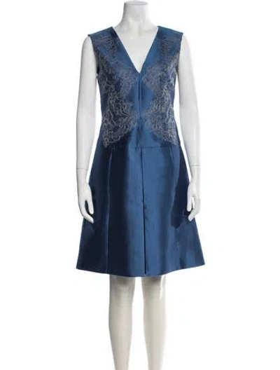 Pre-owned Alberta Ferretti Lace Pattern Knee-length Dress W/ Tags In Blue
