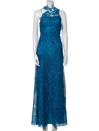 Pre-owned Alberta Ferretti Lace Pattern Long Dress In Blue