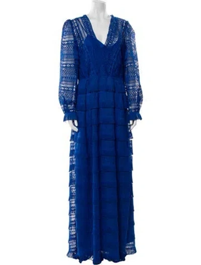 Pre-owned Alberta Ferretti Lace Pattern Long Dress W/ Tags In Blue