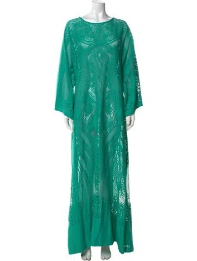 Pre-owned Alberta Ferretti Lace Pattern Long Dress W/ Tags In Green
