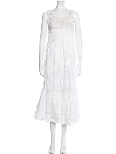 Pre-owned Alberta Ferretti Lace Pattern Long Dress In White