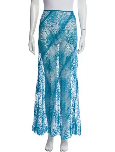 Pre-owned Alberta Ferretti Lace Pattern Long Skirt W/ Tags In Blue