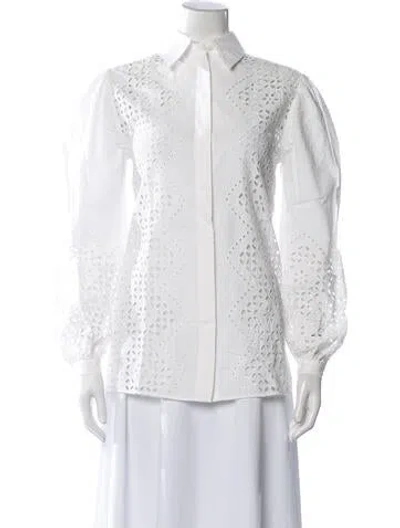 Pre-owned Alberta Ferretti Lace Pattern Long Sleeve Blouse In White