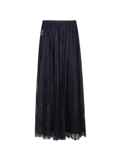 Alberta Ferretti Lace Pleated Skirt In Blue