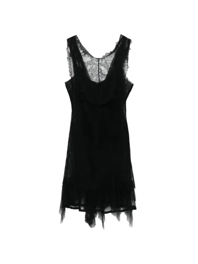 Alberta Ferretti Lace Ruffled Mini Dress In Black