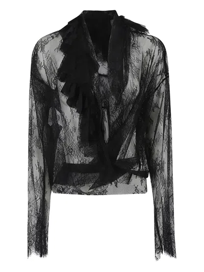 Alberta Ferretti Lace Ruffled Shirt In Black