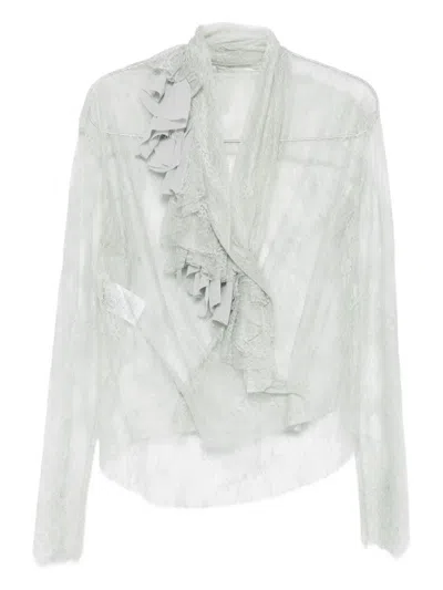 Alberta Ferretti Lace Ruffled Top In Green