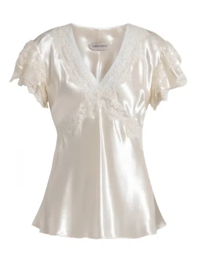 Alberta Ferretti Lace Ruffled Top In Neutral