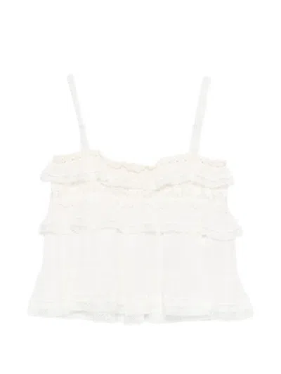 Alberta Ferretti Lace Ruffled Top In White