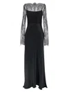 Alberta Ferretti Black Satin Long Dress In Blue