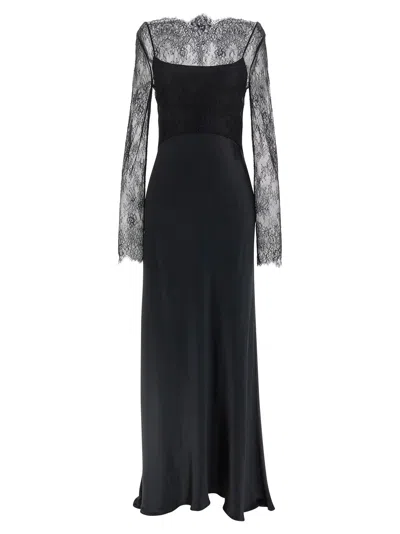 Alberta Ferretti Lace Satin Dress Dresses Black