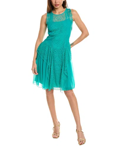 Alberta Ferretti Lace Silk-trim Mini Dress In Green