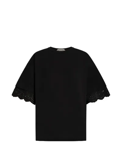 Alberta Ferretti Lace Sleeve T-shirt In Black