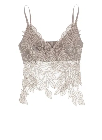Alberta Ferretti Lace Top In Neutral