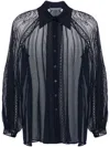 Alberta Ferretti Lace-trim Chiffon Shirt In Blue