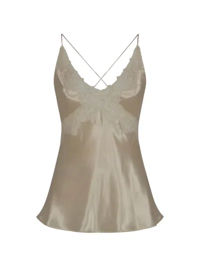 Alberta Ferretti Satin Top Cross Back Lace Straps In White